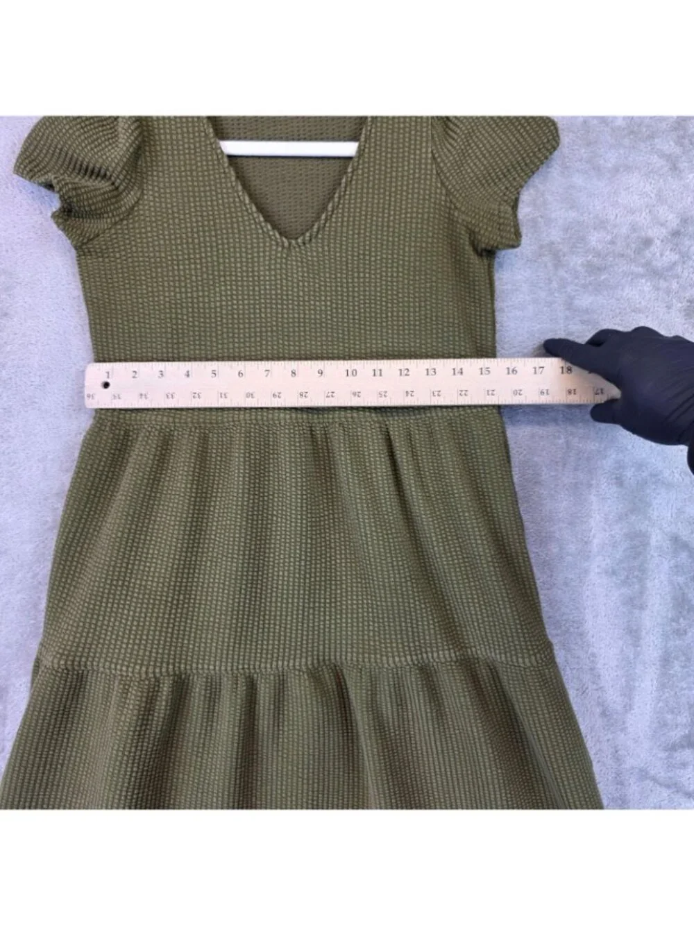 Madewell Dress Womens XXS Green Knit V Neck Puff Sleeve Tiered Trapeze Midi